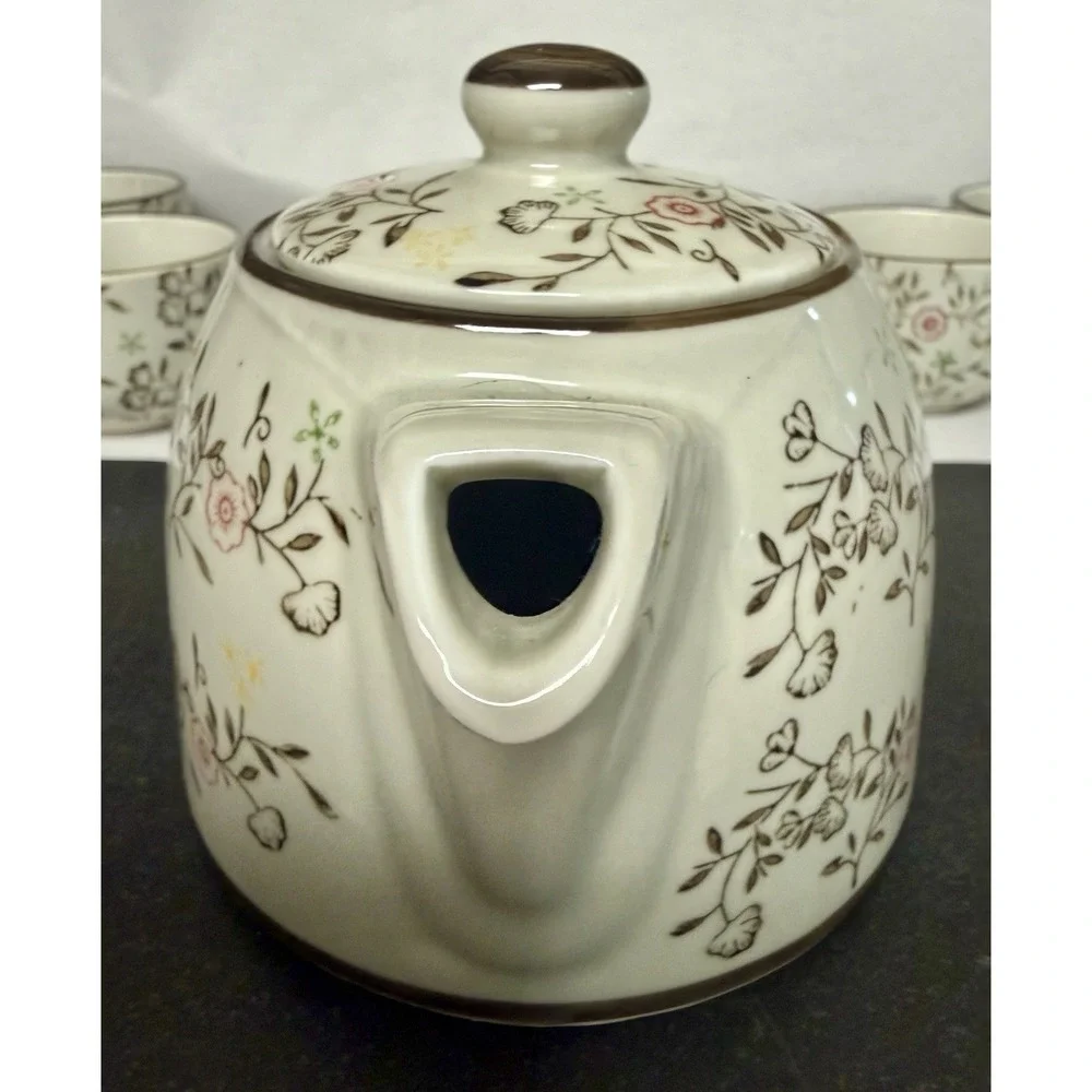 Pier 1 Import Tomoko Tea Set Teapot and 4 Cups Floral hand painted